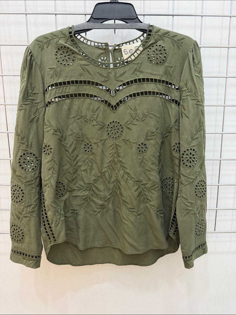 Boho Embroidered Olive Green Women's Top